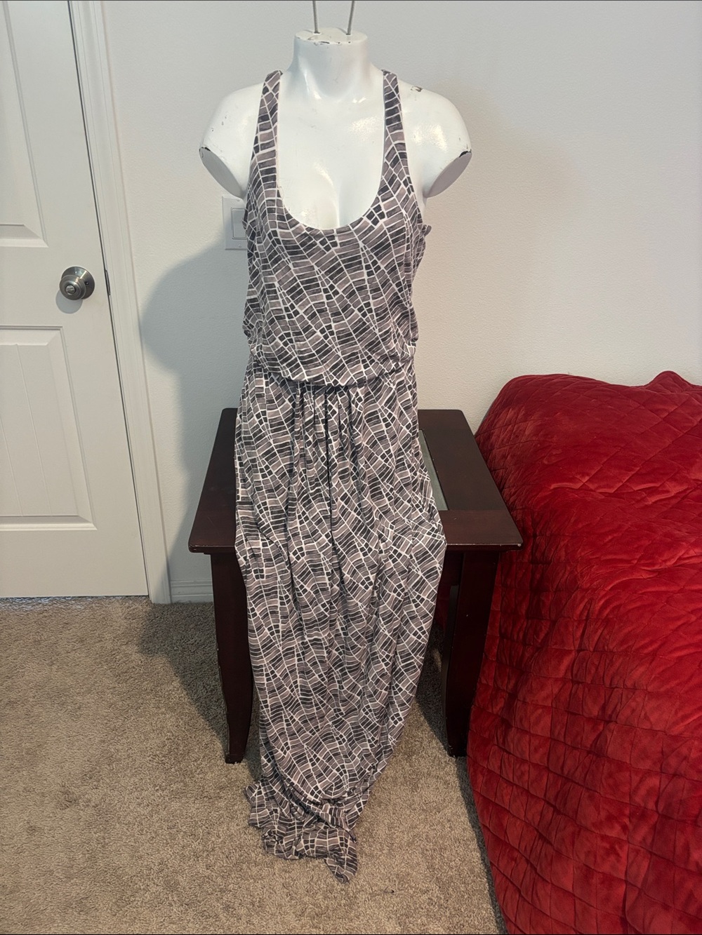 Tart Gray & White Geometric Racerback Maxi Dress